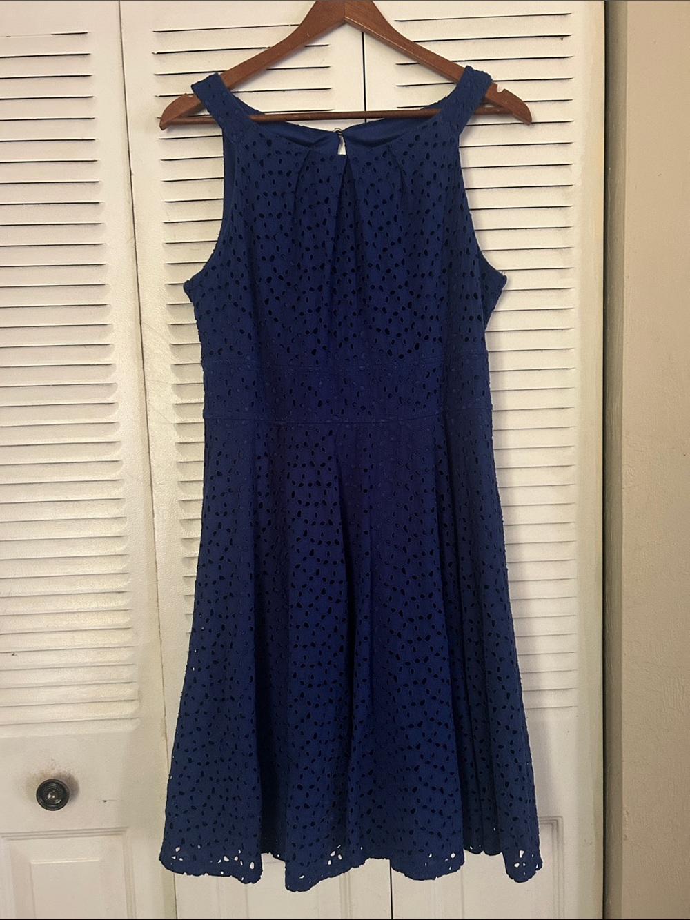 Covington Navy Eyelet Fit-and-Flare Dress Size 14